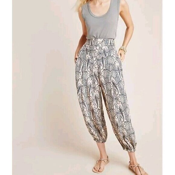 Anthropologie Women Paisley Harem Pants Beige Size Medium - Picture 1 of 12